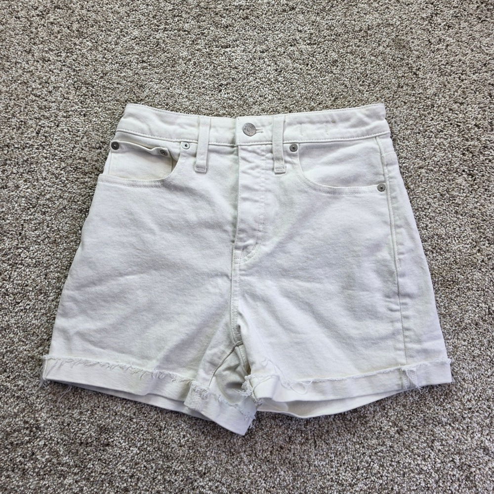 Madewell‎ Curvy High-Rise Denim Shorts Womens 25 White Raw Hem Stretch Summer